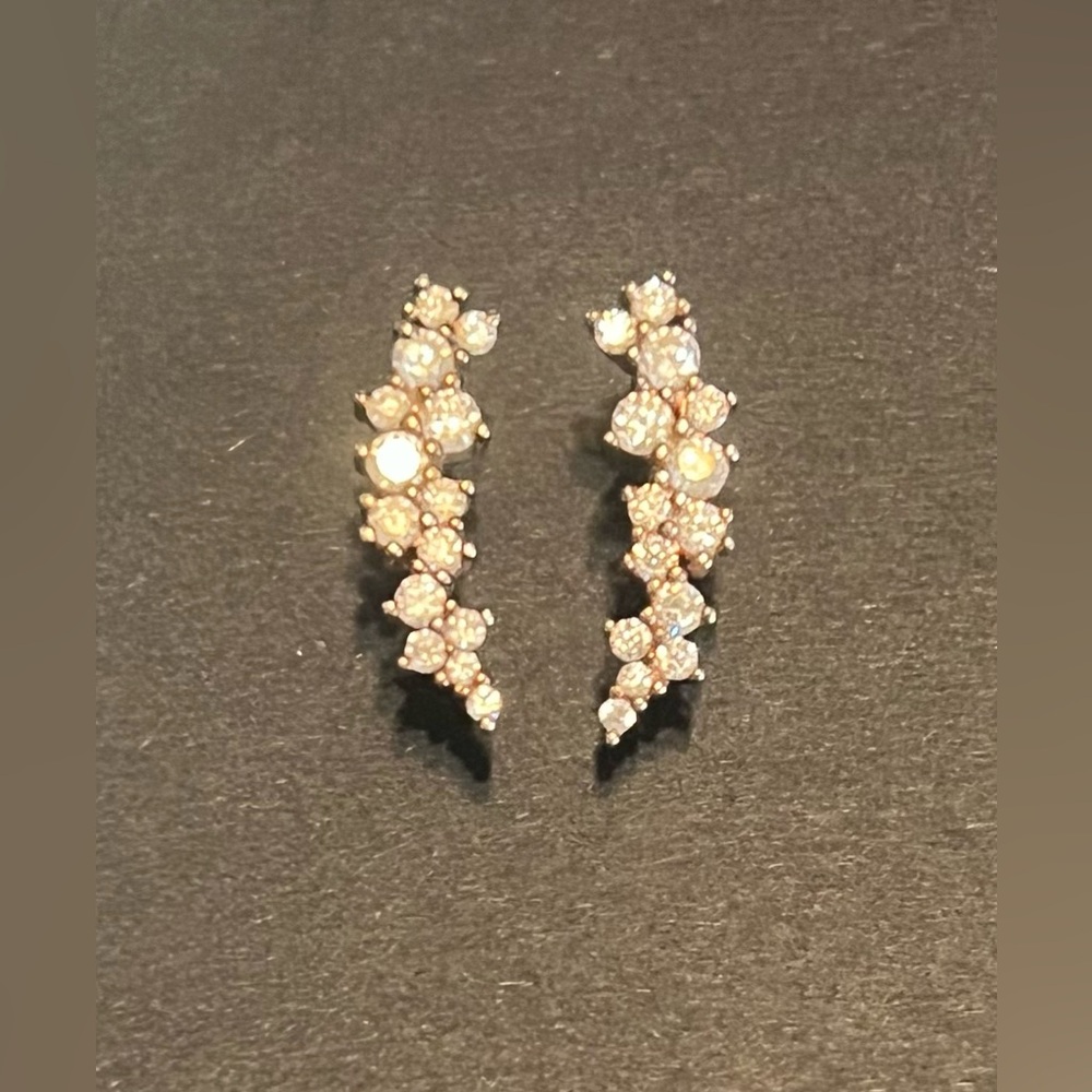 Sterling Silver 925 Climber Earrings with Clear Crystals – Marked 925 EJI China